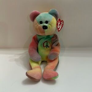 Rare 1996 Original Ty Peace Bear - Retired With Errors and Different Color Ears